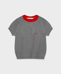 PLUMP SHORT-SLEEVE KNIT SWEATER (CHARCOAL-RED)