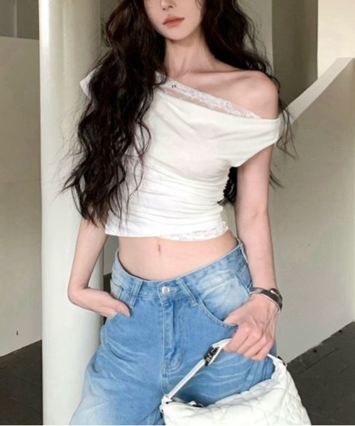 SHEENA(シーナ)の「レースレイヤードワンショル半袖トップス(Tシャツ/カットソー・レディース・ホワイト/ブラック・M)」の8枚目の写真