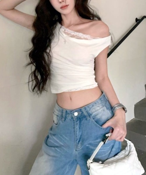 SHEENA(シーナ)の「レースレイヤードワンショル半袖トップス(Tシャツ/カットソー・レディース・ホワイト/ブラック・M)」の9枚目の写真