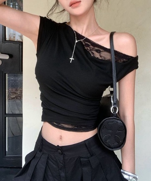 SHEENA(シーナ)の「レースレイヤードワンショル半袖トップス(Tシャツ/カットソー・レディース・ホワイト/ブラック・M)」の15枚目の写真