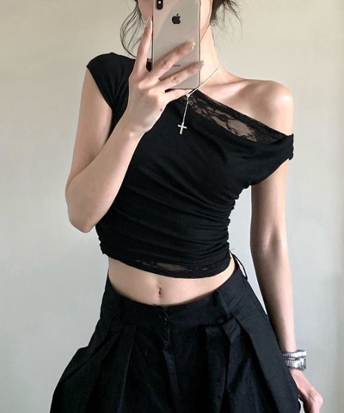 SHEENA(シーナ)の「レースレイヤードワンショル半袖トップス(Tシャツ/カットソー・レディース・ホワイト/ブラック・M)」の16枚目の写真