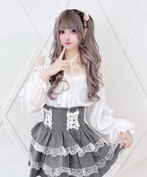 MA*RS(アメーバーマーズ)の「肩レースレースアップリボンブラウス(シャツ/ブラウス・レディース・ブラック/ピンク/ホワイト/ホワイト×ピンク・FREE)」の5枚目の写真