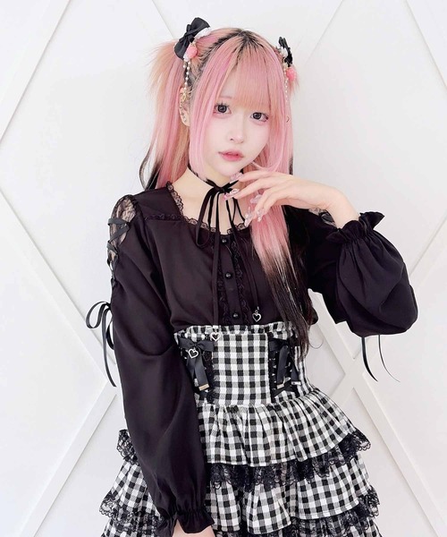 MA*RS(アメーバーマーズ)の「肩レースレースアップリボンブラウス(シャツ/ブラウス・レディース・ブラック/ピンク/ホワイト/ホワイト×ピンク・FREE)」の9枚目の写真