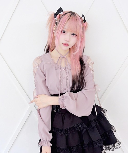 MA*RS(アメーバーマーズ)の「肩レースレースアップリボンブラウス(シャツ/ブラウス・レディース・ブラック/ピンク/ホワイト/ホワイト×ピンク・FREE)」の12枚目の写真