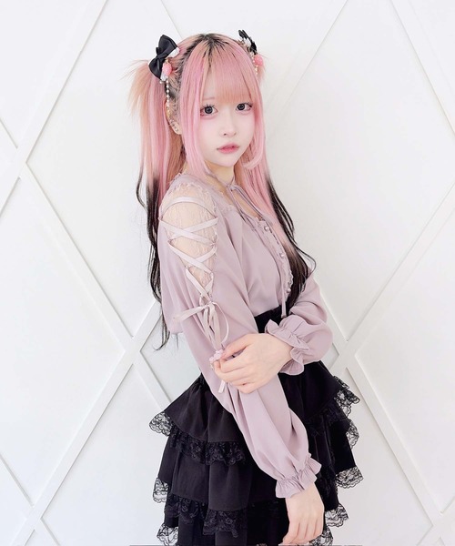 MA*RS(アメーバーマーズ)の「肩レースレースアップリボンブラウス(シャツ/ブラウス・レディース・ブラック/ピンク/ホワイト/ホワイト×ピンク・FREE)」の11枚目の写真