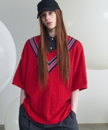 《UNISEX》V-neck Tilden Prime-Over Short Sleeve Knit T-shirt/VネックチルデンプライムオーバーショートスリーブニットTシャツ【MAISON SPECIAL/メゾンスペシャル】