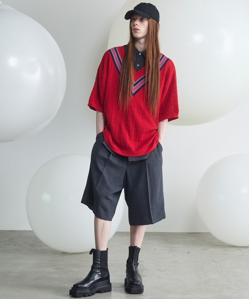 UNISEX》V-neck Tilden Prime-Over Short Sleeve Knit T-shirt/Vネック