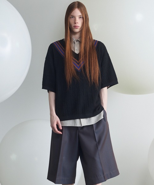 MAISON SPECIAL(メゾンスペシャル)の「《UNISEX》V-neck Tilden Prime-Over Short Sleeve Knit T-shirt/VネックチルデンプライムオーバーショートスリーブニットTシャツ【MAISON SPECIAL/メゾンスペシャル】(Tシャツ/カットソー・メンズ・レッド/ブラック/ライトブルー・0/1/2)」の7枚目の写真