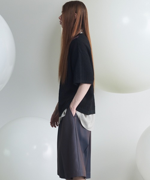 MAISON SPECIAL(メゾンスペシャル)の「《UNISEX》V-neck Tilden Prime-Over Short Sleeve Knit T-shirt/VネックチルデンプライムオーバーショートスリーブニットTシャツ【MAISON SPECIAL/メゾンスペシャル】(Tシャツ/カットソー・メンズ・レッド/ブラック/ライトブルー・0/1/2)」の8枚目の写真