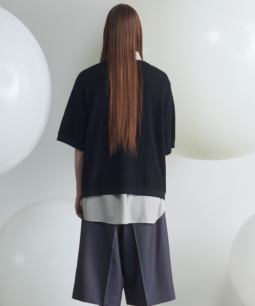MAISON SPECIAL(メゾンスペシャル)の「《UNISEX》V-neck Tilden Prime-Over Short Sleeve Knit T-shirt/VネックチルデンプライムオーバーショートスリーブニットTシャツ【MAISON SPECIAL/メゾンスペシャル】(Tシャツ/カットソー・メンズ・レッド/ブラック/ライトブルー・0/1/2)」の9枚目の写真