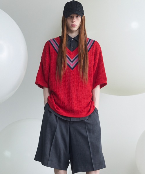 MAISON SPECIAL(メゾンスペシャル)の「《UNISEX》V-neck Tilden Prime-Over Short Sleeve Knit T-shirt/VネックチルデンプライムオーバーショートスリーブニットTシャツ【MAISON SPECIAL/メゾンスペシャル】(Tシャツ/カットソー・メンズ・レッド/ブラック/ライトブルー・0/1/2)」の10枚目の写真