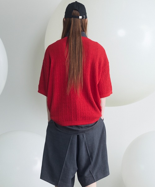 MAISON SPECIAL(メゾンスペシャル)の「《UNISEX》V-neck Tilden Prime-Over Short Sleeve Knit T-shirt/VネックチルデンプライムオーバーショートスリーブニットTシャツ【MAISON SPECIAL/メゾンスペシャル】(Tシャツ/カットソー・メンズ・レッド/ブラック/ライトブルー・0/1/2)」の12枚目の写真