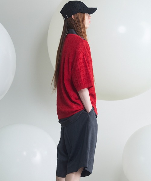 MAISON SPECIAL(メゾンスペシャル)の「《UNISEX》V-neck Tilden Prime-Over Short Sleeve Knit T-shirt/VネックチルデンプライムオーバーショートスリーブニットTシャツ【MAISON SPECIAL/メゾンスペシャル】(Tシャツ/カットソー・メンズ・レッド/ブラック/ライトブルー・0/1/2)」の11枚目の写真