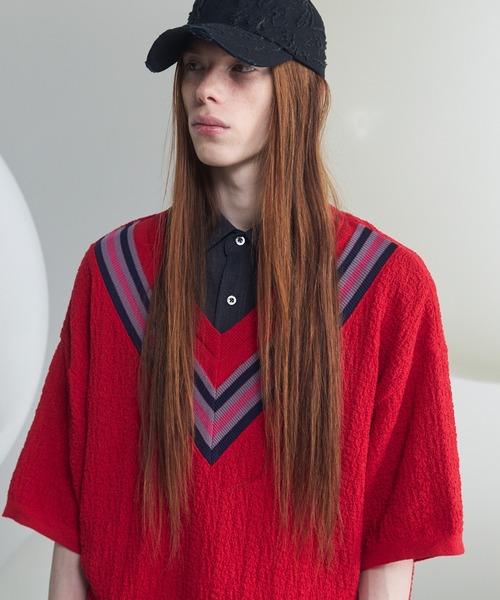 MAISON SPECIAL(メゾンスペシャル)の「《UNISEX》V-neck Tilden Prime-Over Short Sleeve Knit T-shirt/VネックチルデンプライムオーバーショートスリーブニットTシャツ【MAISON SPECIAL/メゾンスペシャル】(Tシャツ/カットソー・メンズ・レッド/ブラック/ライトブルー・0/1/2)」の13枚目の写真