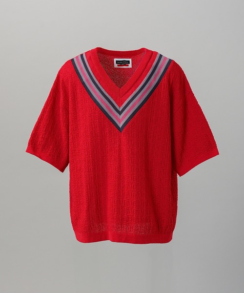 MAISON SPECIAL(メゾンスペシャル)の「《UNISEX》V-neck Tilden Prime-Over Short Sleeve Knit T-shirt/VネックチルデンプライムオーバーショートスリーブニットTシャツ【MAISON SPECIAL/メゾンスペシャル】(Tシャツ/カットソー・メンズ・レッド/ブラック/ライトブルー・0/1/2)」の17枚目の写真