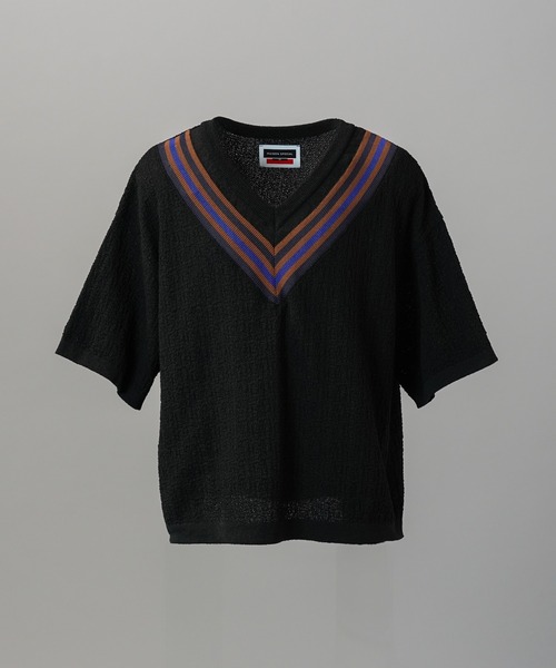 MAISON SPECIAL(メゾンスペシャル)の「《UNISEX》V-neck Tilden Prime-Over Short Sleeve Knit T-shirt/VネックチルデンプライムオーバーショートスリーブニットTシャツ【MAISON SPECIAL/メゾンスペシャル】(Tシャツ/カットソー・メンズ・レッド/ブラック/ライトブルー・0/1/2)」の18枚目の写真