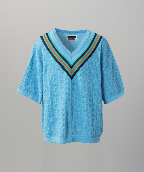 MAISON SPECIAL(メゾンスペシャル)の「《UNISEX》V-neck Tilden Prime-Over Short Sleeve Knit T-shirt/VネックチルデンプライムオーバーショートスリーブニットTシャツ【MAISON SPECIAL/メゾンスペシャル】(Tシャツ/カットソー・メンズ・レッド/ブラック/ライトブルー・0/1/2)」の19枚目の写真