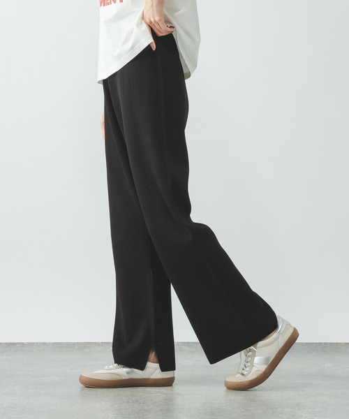 GLOBAL WORK(グローバルワーク)の「アンチピリングニットパンツ/656728(その他パンツ・レディース・オフホワイト/ブラック/ダークブラウン・LARGE/MEDIUM)」の2枚目の写真