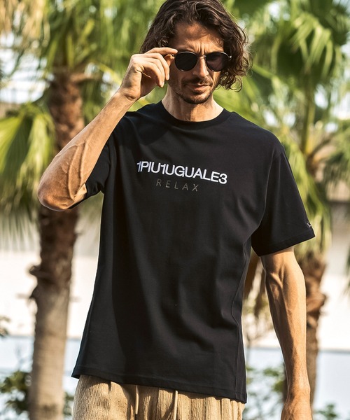 1PIU1UGUALE3  RELAX （ウノピゥウノウグァーレトレ リラックス）の「1PIU1UGUALE3 RELAX(ウノピゥウノウグァーレトレ リラックス)リバースロゴ半袖Tシャツ（Tシャツ/カットソー・メンズ・ホワイト/ブラック・M/S/XXL/XL/L）」の2枚目の写真