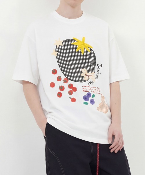 HOOK(フック)の「ギンガムパッチワークフルーツモチーフ半袖ビッグTEE (SS)(Tシャツ/カットソー・メンズ・ブラック/ホワイト・FREE)」の1枚目の写真