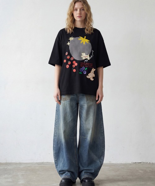 HOOK(フック)の「ギンガムパッチワークフルーツモチーフ半袖ビッグTEE (SS)(Tシャツ/カットソー・メンズ・ブラック/ホワイト・FREE)」の15枚目の写真