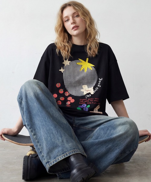 HOOK(フック)の「ギンガムパッチワークフルーツモチーフ半袖ビッグTEE (SS)(Tシャツ/カットソー・メンズ・ブラック/ホワイト・FREE)」の14枚目の写真