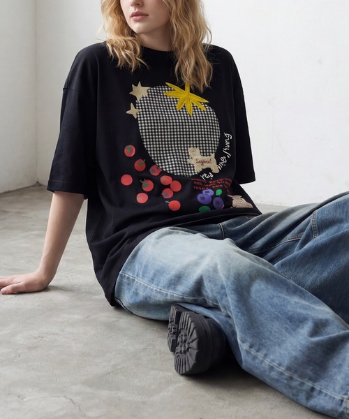 HOOK(フック)の「ギンガムパッチワークフルーツモチーフ半袖ビッグTEE (SS)(Tシャツ/カットソー・メンズ・ブラック/ホワイト・FREE)」の12枚目の写真