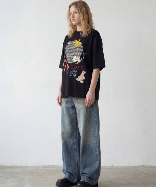 HOOK(フック)の「ギンガムパッチワークフルーツモチーフ半袖ビッグTEE (SS)(Tシャツ/カットソー・メンズ・ブラック/ホワイト・FREE)」の11枚目の写真