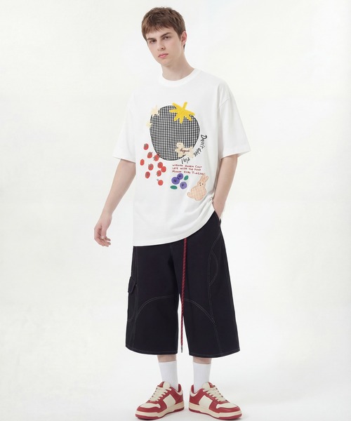 HOOK(フック)の「ギンガムパッチワークフルーツモチーフ半袖ビッグTEE (SS)(Tシャツ/カットソー・メンズ・ブラック/ホワイト・FREE)」の6枚目の写真