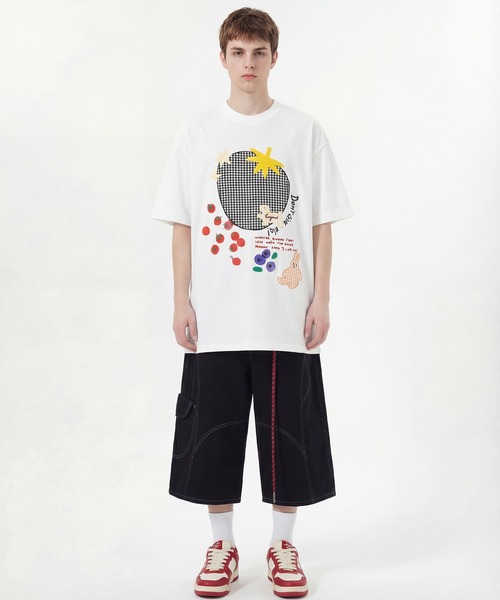 HOOK(フック)の「ギンガムパッチワークフルーツモチーフ半袖ビッグTEE (SS)(Tシャツ/カットソー・メンズ・ブラック/ホワイト・FREE)」の3枚目の写真