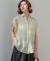 リネンミックスシアースラブ ギャザーブラウス（シャツ/ブラウス）｜23