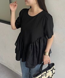 オーガンジーレイヤードサイドフリルブラウス