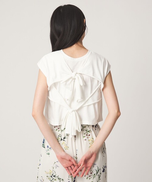 EMMEL REFINES(エメルリファインズ)の「<EMMEL REFINES>EM 2リボン ショート プルオーバー(Tシャツ/カットソー・レディース・ホワイト/ダークブラウン/ケリーグリーン・FREE)」の2枚目の写真