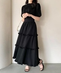 パフスリーブ トップス フリルスカート セットアップ