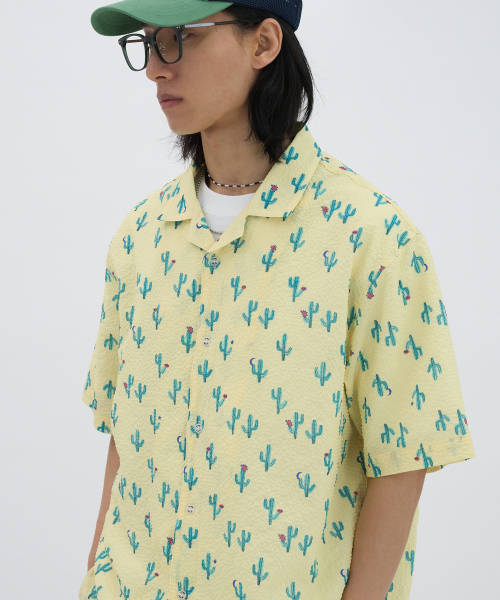 GOSTREET(ゴーストリート)の「シアサッカーオープンカラー ハワイアンシャツ イエロー(シャツ/ブラウス・メンズ・イエロー・LARGE/MEDIUM)」の1枚目の写真