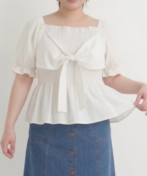p courge(ピークルジュ)の「前後2WAY ビッグリボン ブラウス(シャツ/ブラウス・レディース・オフホワイト/ブラック・LL/3L/4L)」の4枚目の写真