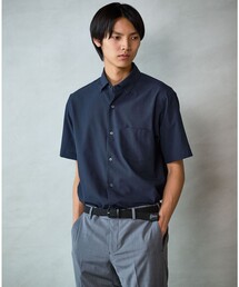 ポリエステル ラッカン ソリッド スタンダード スナップ ボタンダウン 半袖 シャツ -ストレッチ・イージーアイロン・吸水速乾-