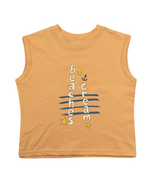 アンカーレタリング 袖なしTシャツ-マスタード