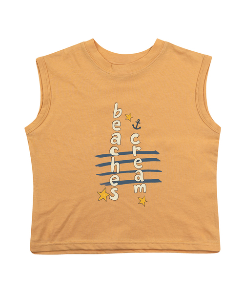BEACHESAND CREAM KIDS(ビーチスアンドクリームキッズ)の「アンカーレタリング 袖なしTシャツ-マスタード(Tシャツ/カットソー・レディース・マスタード・SMALL/MEDIUM/LARGE)」の1枚目の写真