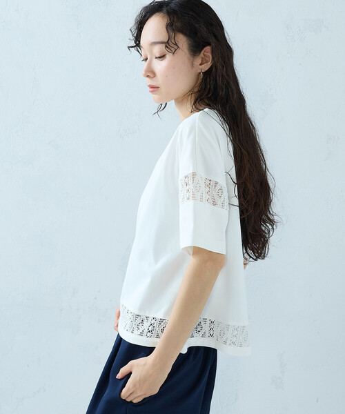 COMME CA ISM(コムサイズム)の「レース コンビTシャツ(Tシャツ/カットソー・レディース・ホワイト/ブラック・MEDIUM/LARGE)」の5枚目の写真