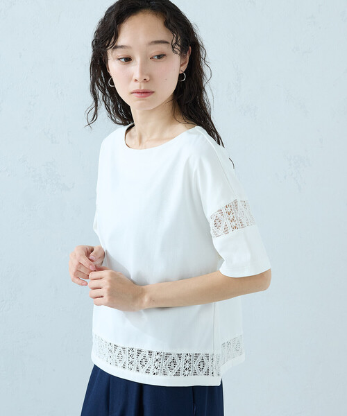 COMME CA ISM(コムサイズム)の「レース コンビTシャツ(Tシャツ/カットソー・レディース・ホワイト/ブラック・MEDIUM/LARGE)」の6枚目の写真