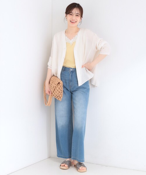 SHOO・LA・RUE(シューラルー)の「【洗濯機可/S-LL】お顔周りすっきり 大人のシアーシャツカーディガン(カーディガン/ボレロ・レディース・ダークブラウン/オフホワイト/ブラック・01/02/03/04)」の6枚目の写真