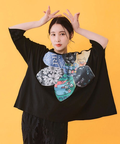 ScoLar（スカラー）の「162673：総柄大花コラージュ アシメプルオーバー（Tシャツ/カットソー・レディース・パープル/ブラック/オフホワイト・M）」の16枚目の写真