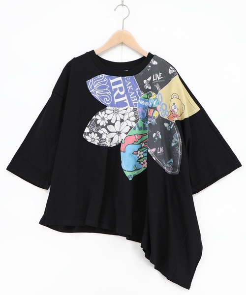 ScoLar（スカラー）の「162673：総柄大花コラージュ アシメプルオーバー（Tシャツ/カットソー・レディース・パープル/ブラック/オフホワイト・M）」の14枚目の写真