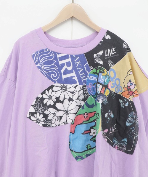 ScoLar（スカラー）の「162673：総柄大花コラージュ アシメプルオーバー（Tシャツ/カットソー・レディース・パープル/ブラック/オフホワイト・M）」の6枚目の写真