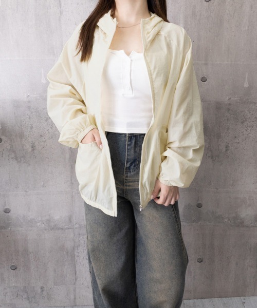 Miniministore(ミニミニストア)の「シアーフーディージャケットレディース夏服(パーカー・レディース・ベージュ/ブルーグレー/ピンク/ホワイト/ブラック/グレー・FREE)」の22枚目の写真