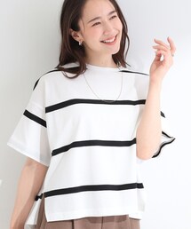 SHOO・LA・RUE | 【ひんやり/S-LL】涼しげで爽やか 太ボーダー斜め切り替えTシャツ(Tシャツ/カットソー)