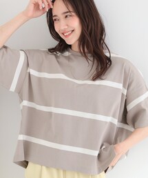 【S-LL】涼しげで爽やか 太ボーダー斜め切り替えTシャツ