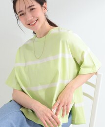 【S-LL】涼しげで爽やか 太ボーダー斜め切り替えTシャツ