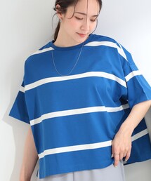 SHOO・LA・RUE | 【SHOO ICE】ひんやり太ボーダー斜め切り替えTシャツ(Tシャツ/カットソー)